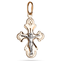 обзорное фото Маленький крестик распятия Спаси и Сохрани в красном и белом золоте 039497 Золотые крестики православные обзорное фото Маленький крестик распятия Спаси и Сохрани в красном и белом золоте 039497  Золотые крестики православные