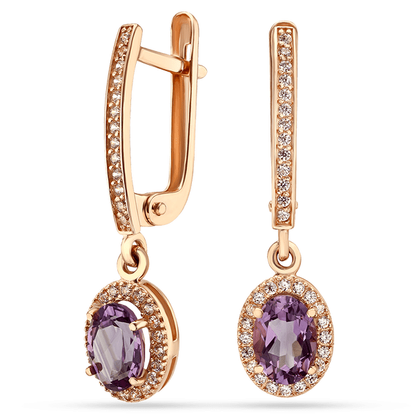 Золотые серьги подвески с аметистом и фианитами 035185 детальное изображение ювелирного изделия Золотые серьги с аметистом Золотые серьги подвески с аметистом и фианитами 035185 детальное изображение ювелирного изделия Золотые серьги с аметистом