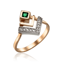 обзорное фото Женское золотое кольцо с изумрудом и фианитами 035062  Золотые кольца
