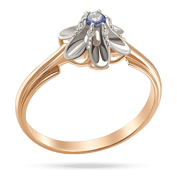 Золота каблучка із квітковим дизайном зі сапфіром та діамантами Золота каблучка із квітковим дизайном зі сапфіром та діамантами