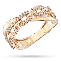 обзорное фото Кольцо в виде цепи с белыми фианитами в красном золоте 039870  Золотые кольца с фианитом