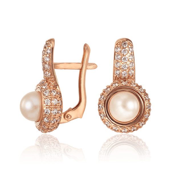 Серьги золотые з жемчугом и россыпью фианитов Наоми 033437 детальное изображение ювелирного изделия Золотые серьги Серьги золотые з жемчугом и россыпью фианитов Наоми 033437 детальное изображение ювелирного изделия Золотые серьги