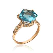 обзорное фото Кольцо золотое с крупным с топазом и фианитами 036669 Золотые кольца обзорное фото Кольцо золотое с крупным с топазом и фианитами 036669  Золотые кольца