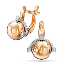 обзорное фото Золотые серьги с шариком и фианитами 040256  Золотые серьги с фианитом