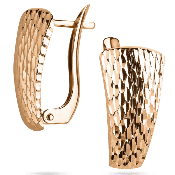 Невероятно красивые женские серьги с алмазной гравировкой в червном золоте 039514 детальное изображение ювелирного изделия Золотые серьги без вставок