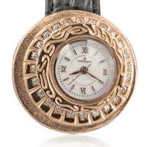 обзорное фото Золотые часы круглые с кожаным ремешком 036194  Женские золотые часы