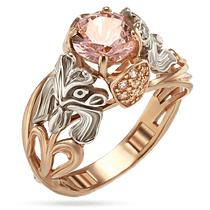 обзорное фото Золотое кольцо с морганитом и фианитами 030455 Золотые кольца с морганитом обзорное фото Золотое кольцо с морганитом и фианитами 030455  Золотые кольца с морганитом