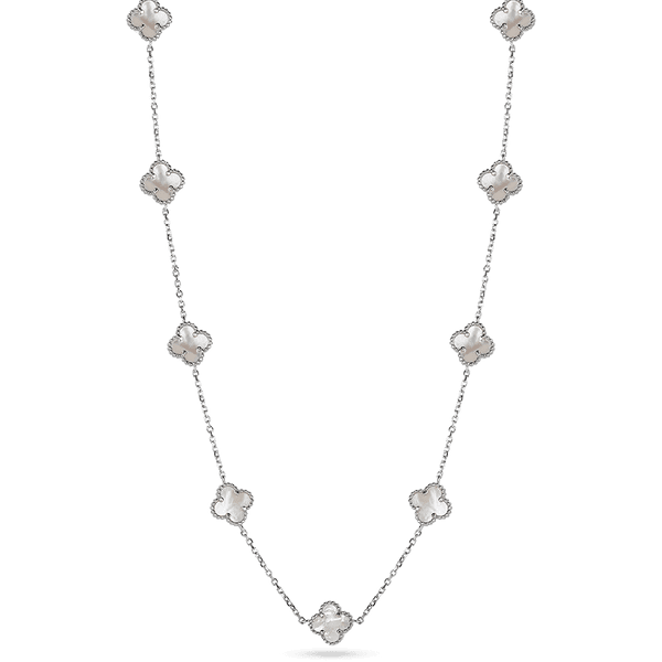 Невероятное серебряное женское колье Клевер с перламутровыми вставками 039392 детальное изображение ювелирного изделия Серебряные колье Невероятное серебряное женское колье Клевер с перламутровыми вставками 039392 детальное изображение ювелирного изделия Серебряные колье