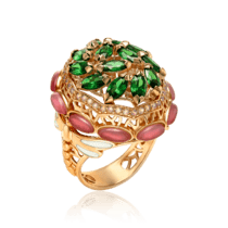 обзорное фото Золотое кольцо массивное с улекситами и фианитами 035454  Эксклюзивные кольца из золота