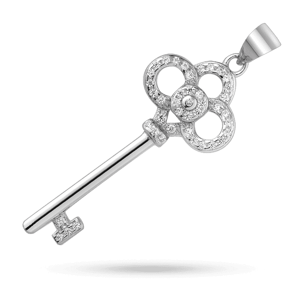 Серебряный подвес "Ключик" частично инкрустирован россыпью блестящих фианитов 040075 детальное изображение ювелирного изделия Серебряные подвески со вставками