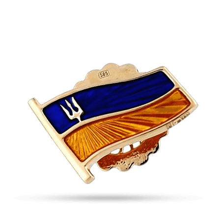 Золотой значок на пиджак Флаг Украины с эмалью 025699 детальное изображение ювелирного изделия Золотые значки