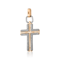 обзорное фото Золотой крестик с фианитами 028033  Декоративные золотые крестики