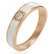 обзорное фото Золотое кольцо с белой эмалью и одним фианитом 028671  Обручальные кольца с цирконием