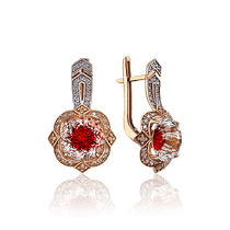 оглядове фото Золоті сережки з гірським кришталем і фіанітами Вогняна Квітка