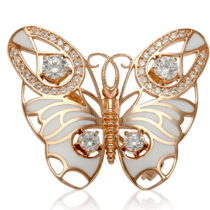 оглядове фото Золота брошка Метелик з білою емаллю і фіанітами 031650