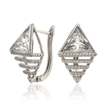 обзорное фото Серебряные серьги с фианитами Ромб 034868  Серебряные серьги