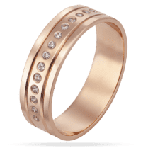 обзорное фото Обручальное кольцо в красном золоте с фианитами 038995  Золотые обручальные кольца с камнями