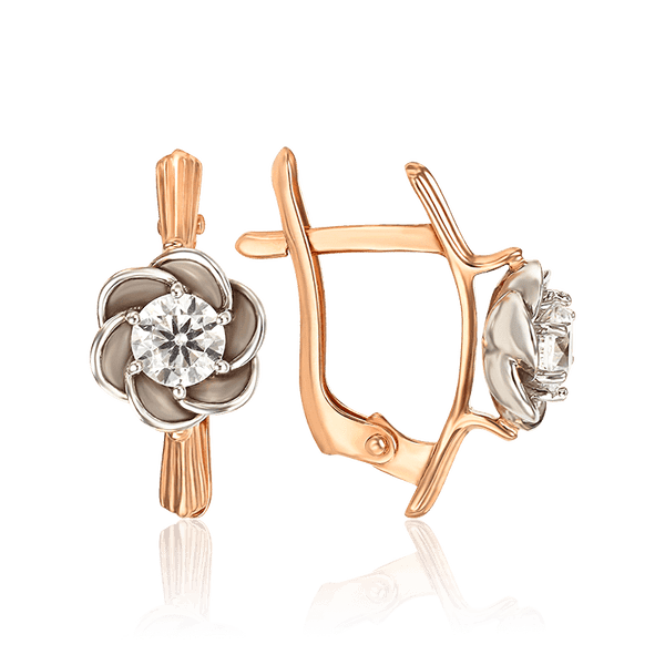 Романтичні золоті сережки квітка з каменем 035821 детальне зображення ювелірного виробу