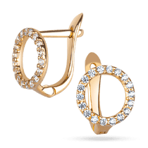 обзорное фото Стильные золотые серьги круг с россыпью фианитов 036615 Серьги с камнями обзорное фото Стильные золотые серьги круг с россыпью фианитов 036615  Серьги с камнями