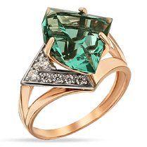 обзорное фото Золотое кольцо с зеленым кварцем и фианитами 038811  Золотые кольца с кварцем