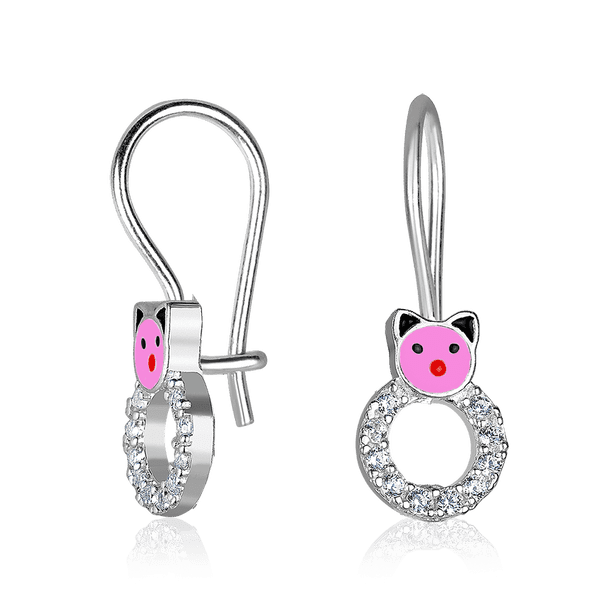 Серебряные серьги детские на французском замочке 925 пробы розовые котики 037600 детальное изображение ювелирного изделия Детские серебряные серьги  Серебряные серьги детские на французском замочке 925 пробы розовые котики 037600 детальное изображение ювелирного изделия Детские серебряные серьги