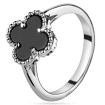 обзорное фото Нежное кольцо серебряное Клевер с ониксом 925 пробы 039391  Серебряные кольца со вставками