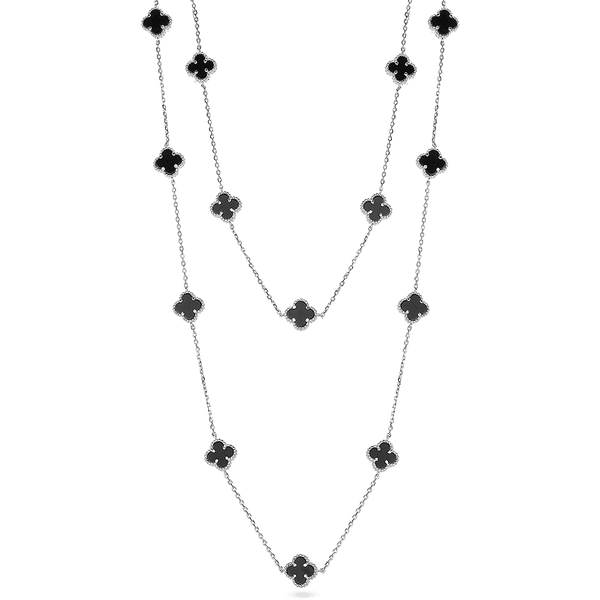 Удивительное длинное серебряное колье Клевер с вставками оникс 039393 детальное изображение ювелирного изделия Серебряные колье