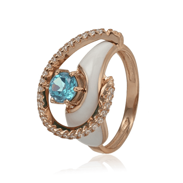 Золотое кольцо с топазом фианитами и эмалью 028631 детальное изображение ювелирного изделия Золотые кольца с топазом Золотое кольцо с топазом фианитами и эмалью 028631 детальное изображение ювелирного изделия Золотые кольца с топазом