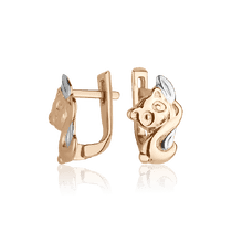 обзорное фото Золотые серьги Коала 027895 Серьги без камней обзорное фото Золотые серьги Коала 027895  Серьги без камней