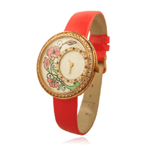 обзорное фото Женские часы золотые Прованс с росписью на циферблате 036332  Женские золотые часы