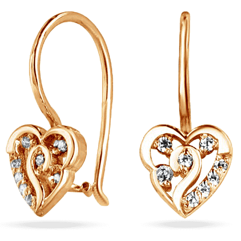 Золотые сережки-петельки Сердечко с фианитами 035611 детальное изображение ювелирного изделия Золотые серьги Золотые сережки-петельки Сердечко с фианитами 035611 детальное изображение ювелирного изделия Золотые серьги