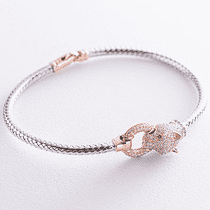 обзорное фото Жесткий браслет Пантера с фианитами в белом и красном золоте 039145 Золотые браслеты с цирконием (фианитами) обзорное фото Жесткий браслет Пантера с фианитами в белом и красном золоте 039145  Золотые браслеты с цирконием (фианитами)