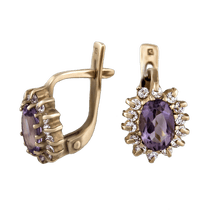 обзорное фото Золотые серьги с аметистом и фианитами на английском замке 576730 Золотые серьги с аметистом обзорное фото Золотые серьги с аметистом и фианитами на английском замке 576730  Золотые серьги с аметистом