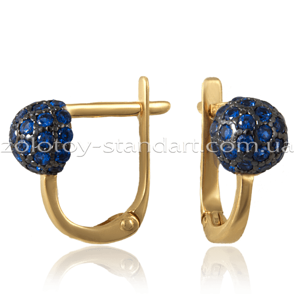 Золотые серьги с синим цирконием 110264с детальное изображение ювелирного изделия Золотые серьги с фианитом Золотые серьги с синим цирконием 110264с детальное изображение ювелирного изделия Золотые серьги с фианитом