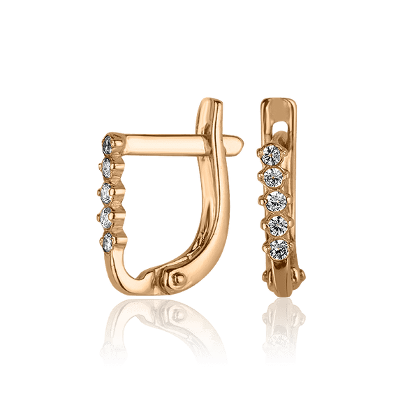 Серьги в красном золоте на английском замке с фианитами 027623 детальное изображение ювелирного изделия Золотые серьги с фианитом Серьги в красном золоте на английском замке с фианитами 027623 детальное изображение ювелирного изделия Золотые серьги с фианитом