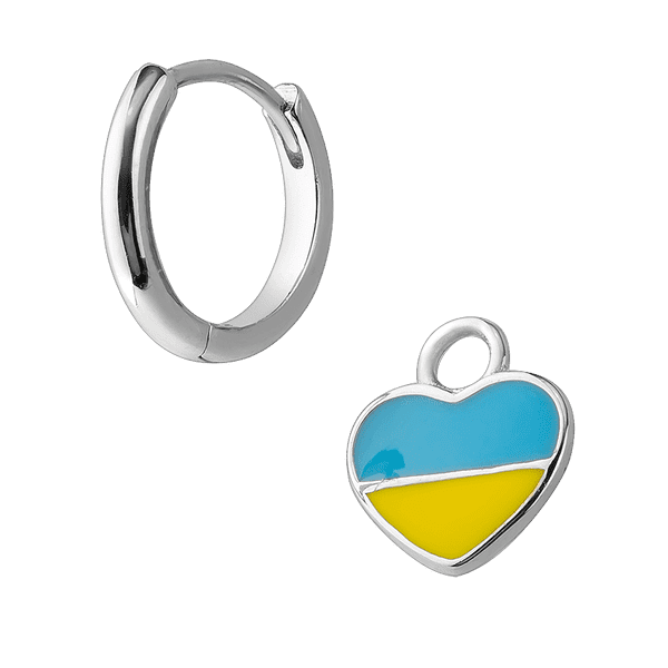 Серьги-конго с сердечками с голубовато-желтой эмалью