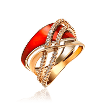 обзорное фото Женское золотое кольцо с красной эмалью и фианитами 030800 Золотые кольца обзорное фото Женское золотое кольцо с красной эмалью и фианитами 030800  Золотые кольца