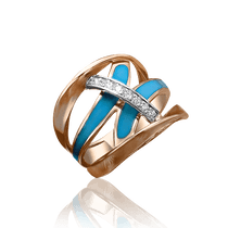 обзорное фото Золотое кольцо с голубой эмалью и фианитами 030835 Эксклюзивные кольца из золота обзорное фото Золотое кольцо с голубой эмалью и фианитами 030835  Эксклюзивные кольца из золота