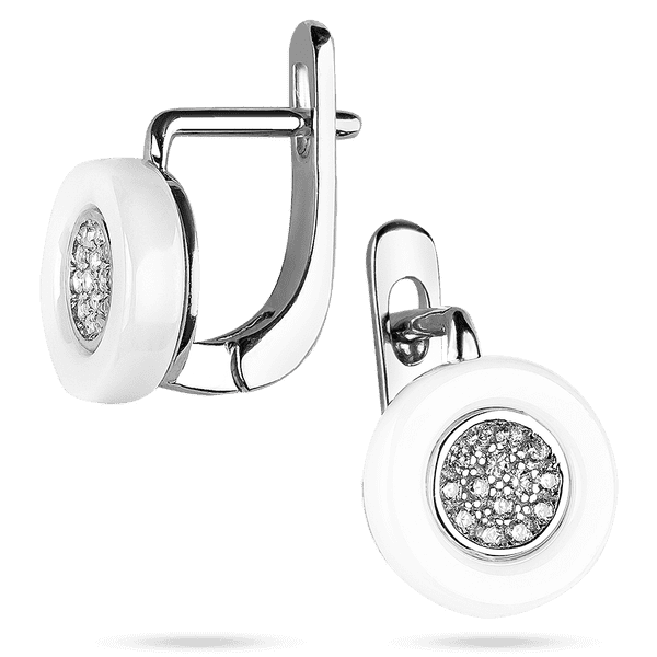 Серьги на английской застежке из керамики и фианитов Коло 039405 детальное изображение ювелирного изделия Серебряные серьги с камнями