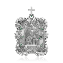 обзорное фото Серебряная икона Спас Нерукотворный с виноградной лозой 035972  Иконы серебро