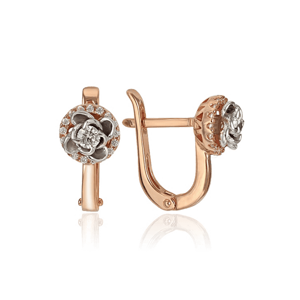 Золоті сережки Квітка з фіанітами 028954 детальне зображення ювелірного виробу Золоті сережки Квітка з фіанітами 028954 детальне зображення ювелірного виробу