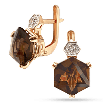 обзорное фото Золотые серьги Марго с раухтопазом и фианитами 039302  Золотые серьги с раухтопазом