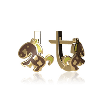 обзорное фото Детские золотые серьги Пони 028894 Серьги без камней обзорное фото Детские золотые серьги Пони 028894  Серьги без камней