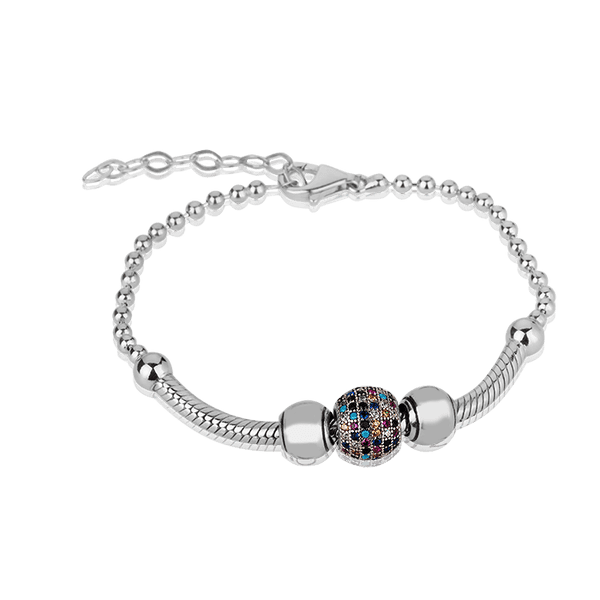 Серебряный браслет с бусинами и фианитами 027691 детальное изображение ювелирного изделия Серебряные браслеты для шармов Серебряный браслет с бусинами и фианитами 027691 детальное изображение ювелирного изделия Серебряные браслеты для шармов