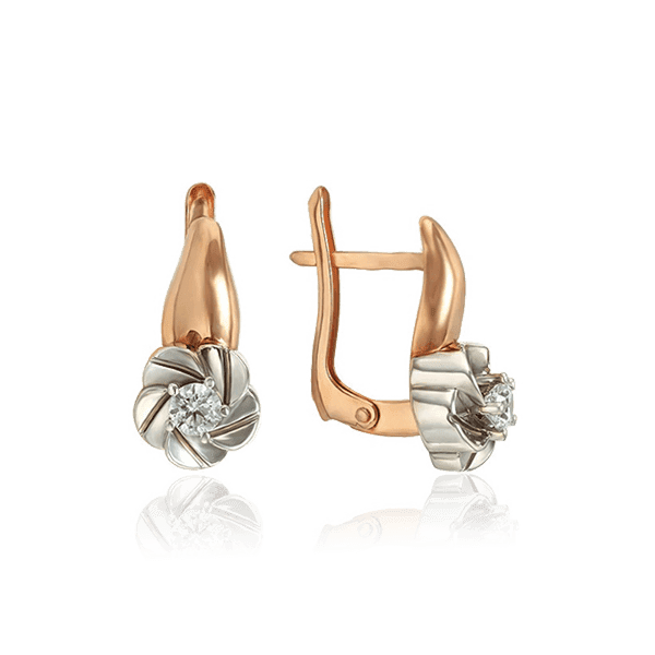 Золоті сережки Квітка з фіанітом 028959 детальне зображення ювелірного виробу Золоті сережки Квітка з фіанітом 028959 детальне зображення ювелірного виробу