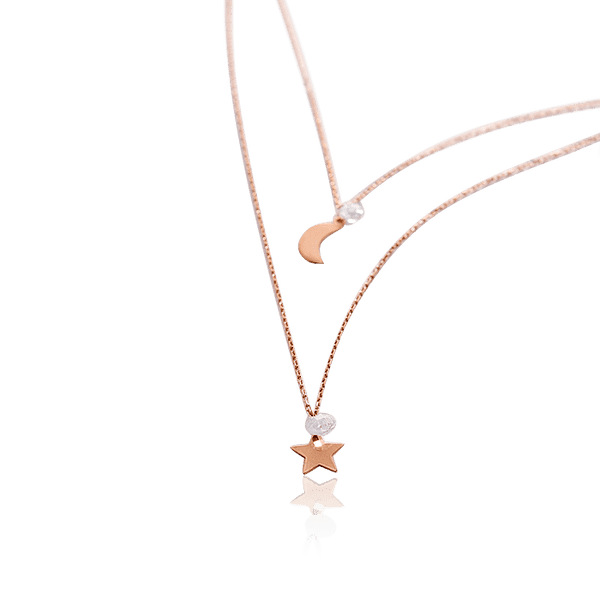 Двухслойное золотое колье из цепочек Месяц и Звезда 032814 детальное изображение ювелирного изделия Золотые колье с камнями Двухслойное золотое колье из цепочек Месяц и Звезда 032814 детальное изображение ювелирного изделия Золотые колье с камнями