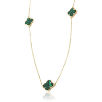 обзорное фото Длинное золотое колье Клевер с малахитом 035343 Золотые колье с камнями обзорное фото Длинное золотое колье Клевер с малахитом 035343  Золотые колье с камнями