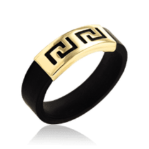 обзорное фото Каучуковое кольцо с накладкой желтого золота 035498 Золотые кольца обзорное фото Каучуковое кольцо с накладкой желтого золота 035498  Золотые кольца