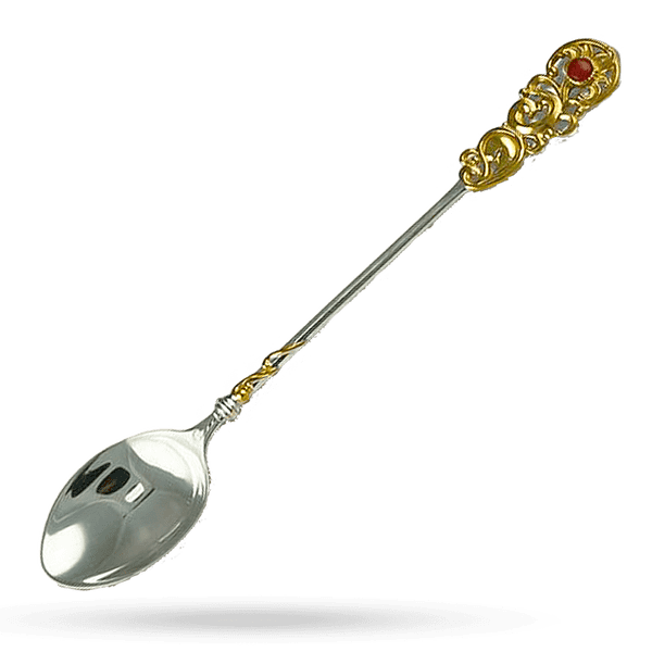 Серебряная ложка с позолотой и кабошоном 036359 детальное изображение ювелирного изделия Серебряные ложки Серебряная ложка с позолотой и кабошоном 036359 детальное изображение ювелирного изделия Серебряные ложки