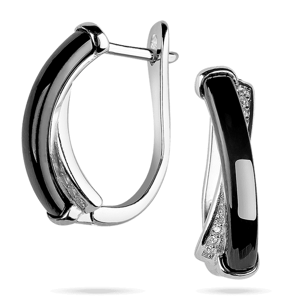 Серебряные серьги из черной керамики и белыми фианитами 039410 детальное изображение ювелирного изделия Серебряные серьги с камнями Серебряные серьги из черной керамики и белыми фианитами 039410 детальное изображение ювелирного изделия Серебряные серьги с камнями